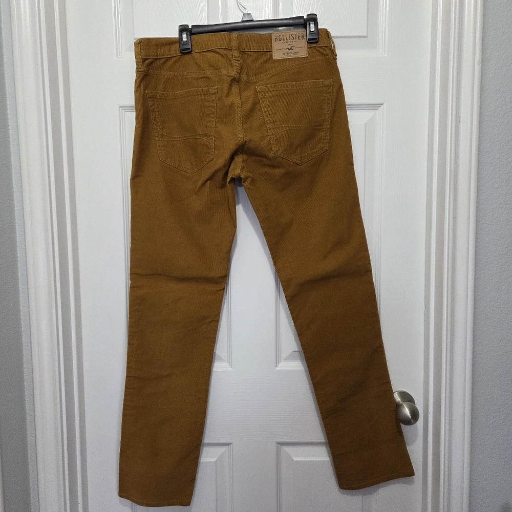 Hollister Men Skinny 5 Pocket Corduroy Pants Brown Tan 33 X 32 Y2K Mallcore - Picture 5 of 12